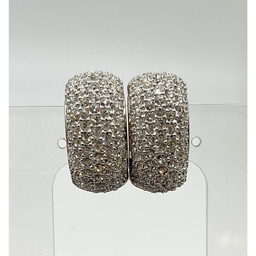 Swarovski Vintage Swan Signed Pave Crystal Rhinestone Clip Ons‎ Hoop Earrings - Picture 3 of 16